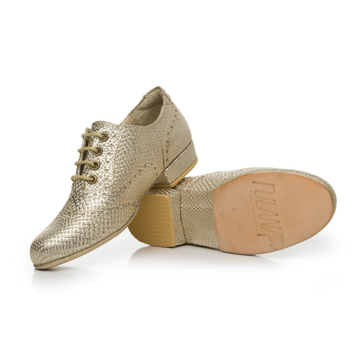 Oxford Curvy / Embossed Champagne-Fulana- Axis Tango - Best Tango Shoes