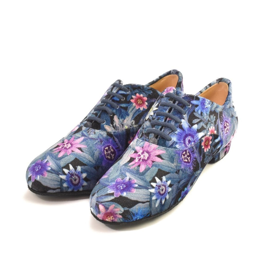 Francis / Blue Velvet With Flowers-Monsieur Pivot- Axis Tango - Best Tango Shoes