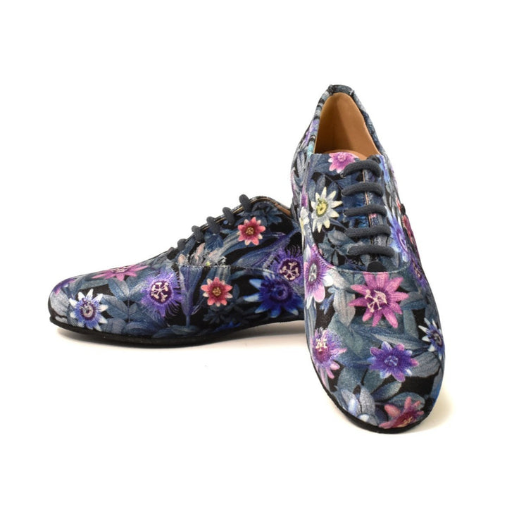 Francine / Blue Velvet With Flowers-Madame Pivot- Axis Tango - Best Tango Shoes