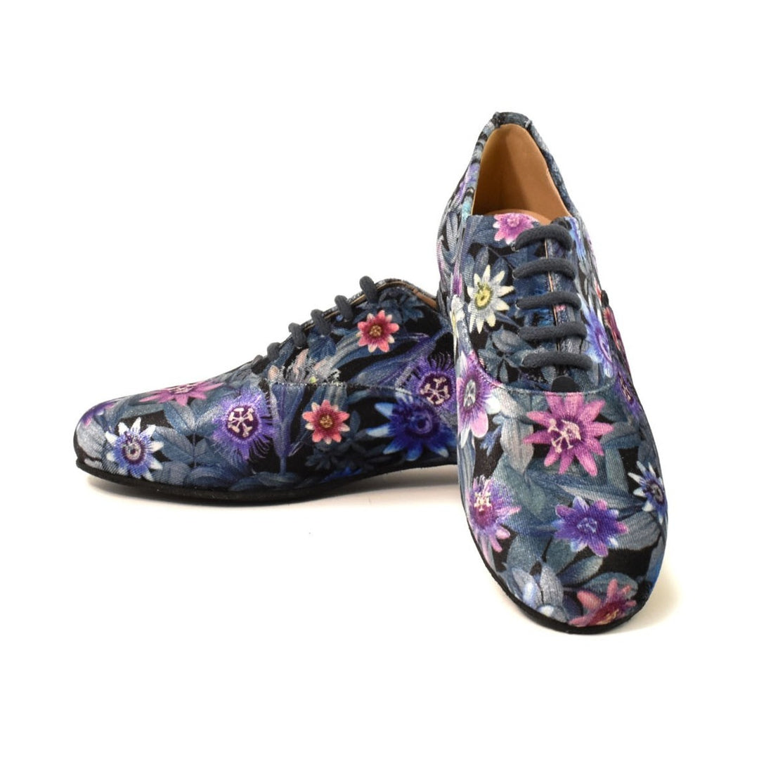 Francis / Blue Velvet With Flowers-Monsieur Pivot- Axis Tango - Best Tango Shoes