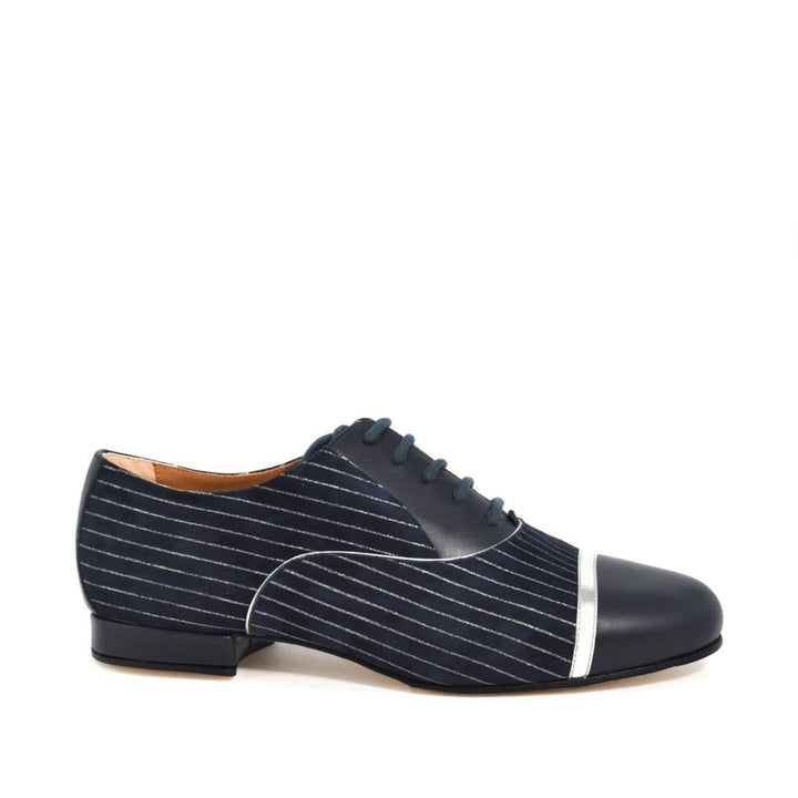 Gatsby / Blue Suede Silver Glitter-Monsieur Pivot- Axis Tango - Best Tango Shoes