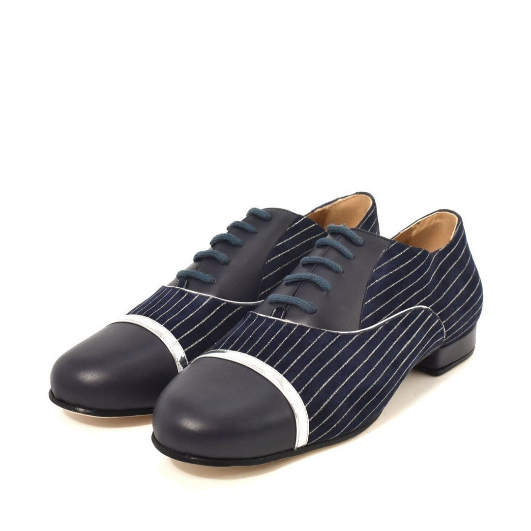 Gatsby / Blue Suede Silver Glitter-Monsieur Pivot- Axis Tango - Best Tango Shoes