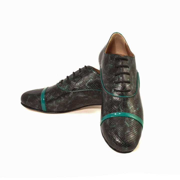 Gavin / Black And Green Reptile Print-Monsieur Pivot- Axis Tango - Best Tango Shoes