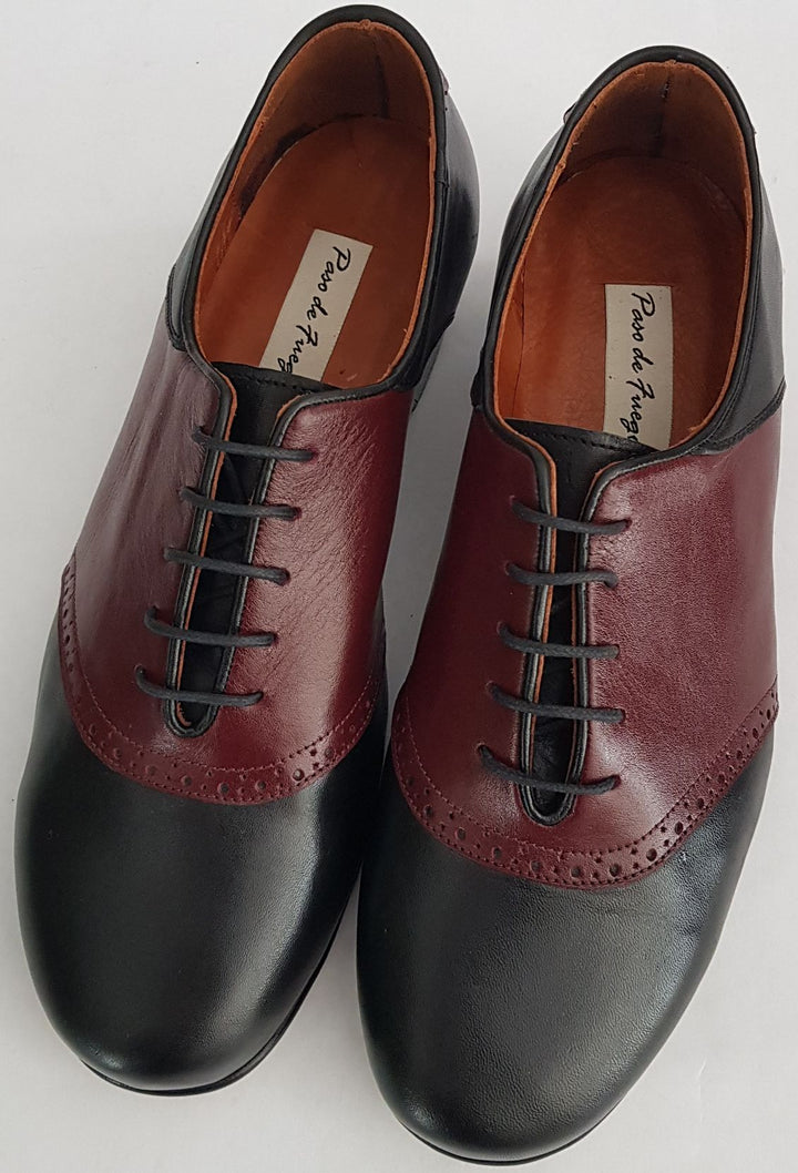 Fresedo - Black + Burgundy Leather-Paso de Fuego- Axis Tango - Best Tango Shoes