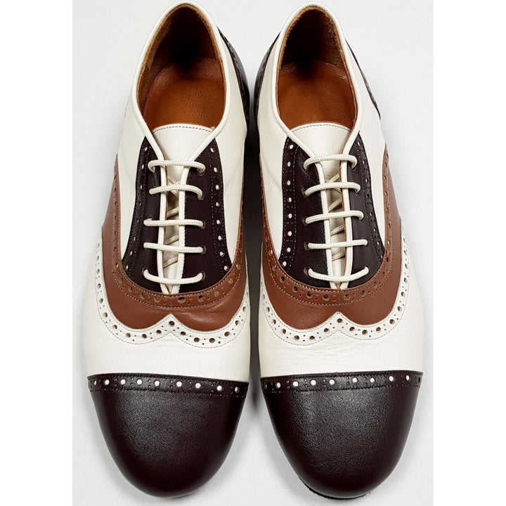 Canaro - Cream, Tan and Chocolate Brown Leather-Paso de Fuego- Axis Tango - Best Tango Shoes