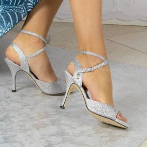 Isernia - Silver Microglitter (9cm) | Axis Tango - Best Tango Shoes