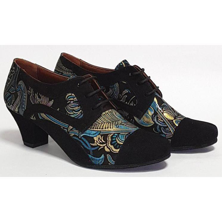 Frontera - Black Suede and Peacock Paisley 45 | Axis Tango - Best Tango Shoes