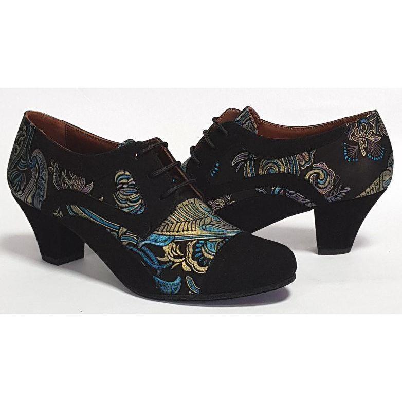 Frontera - Black Suede and Peacock Paisley 45 | Axis Tango - Best Tango Shoes