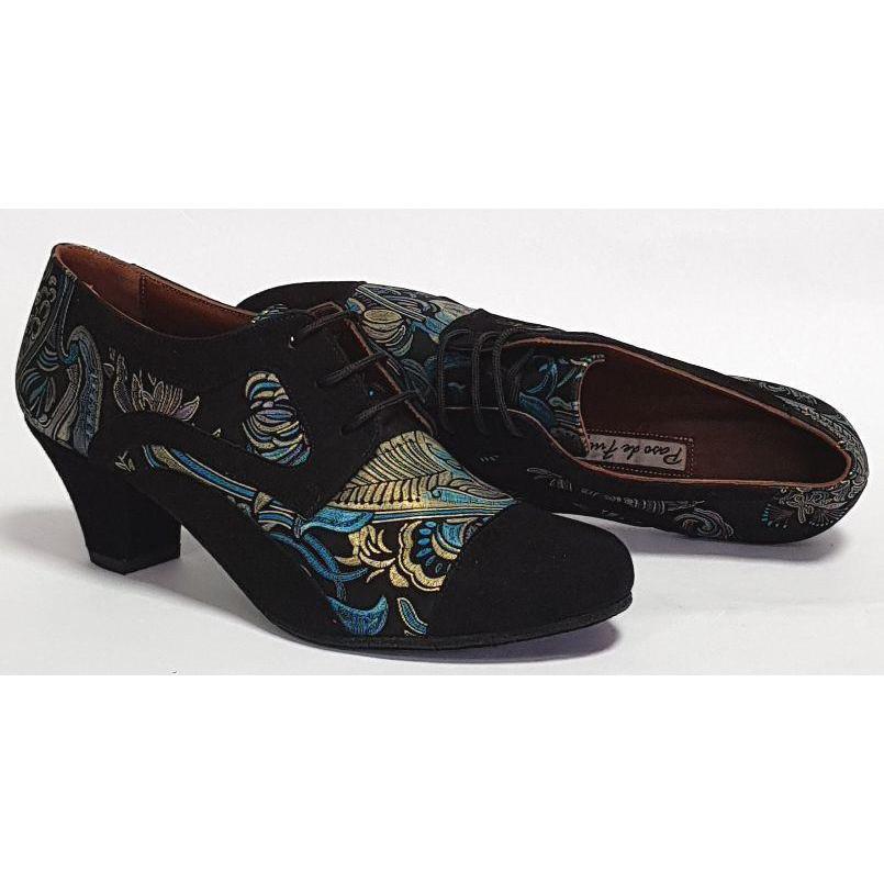 Frontera - Black Suede and Peacock Paisley 45 | Axis Tango - Best Tango Shoes
