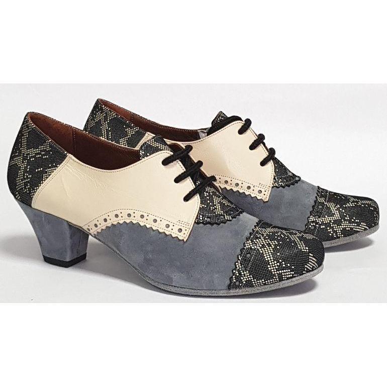 Frontera - Blue Grey Suede and Cream Leather 45-Paso de Fuego- Axis Tango - Best Tango Shoes