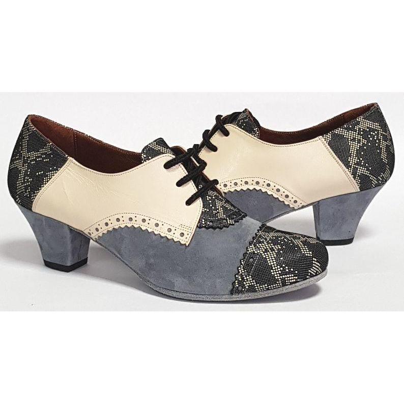 Frontera - Blue Grey Suede and Cream Leather 45-Paso de Fuego- Axis Tango - Best Tango Shoes