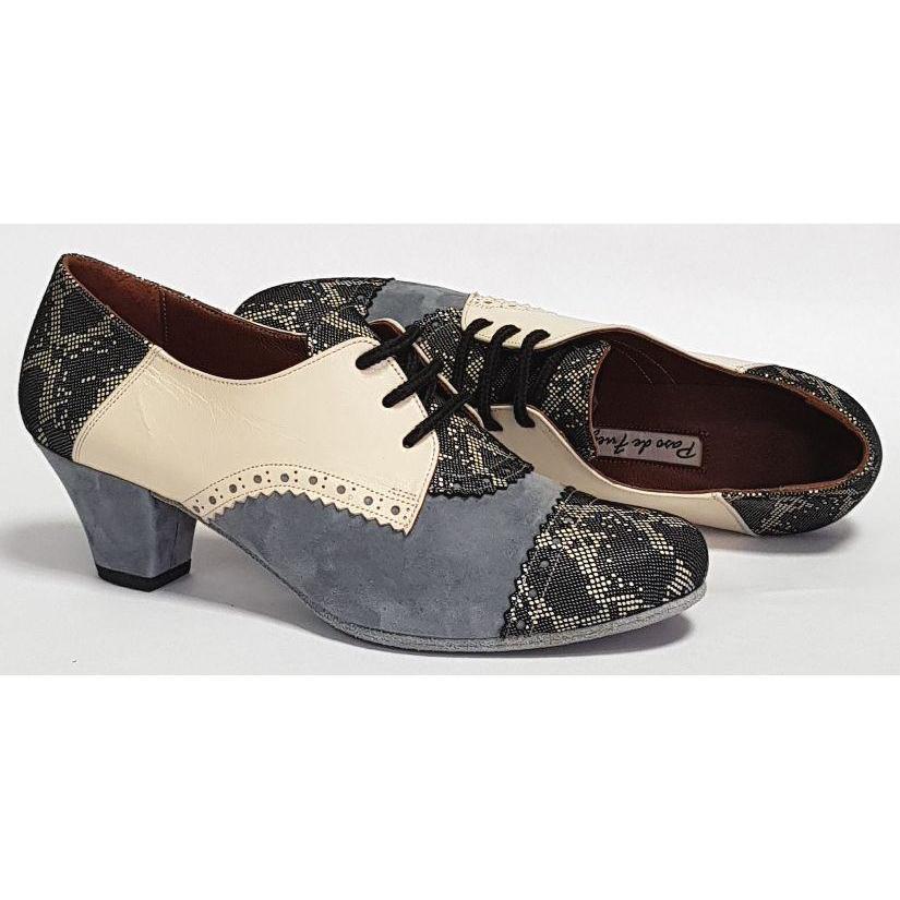 Frontera - Blue Grey Suede and Cream Leather 45-Paso de Fuego- Axis Tango - Best Tango Shoes