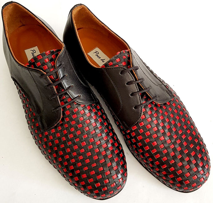 Troilo - Black + Red Woven Leather-Paso de Fuego- Axis Tango - Best Tango Shoes