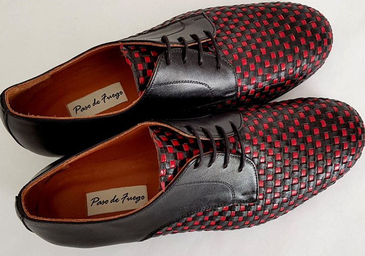 Troilo - Black + Red Woven Leather-Paso de Fuego- Axis Tango - Best Tango Shoes
