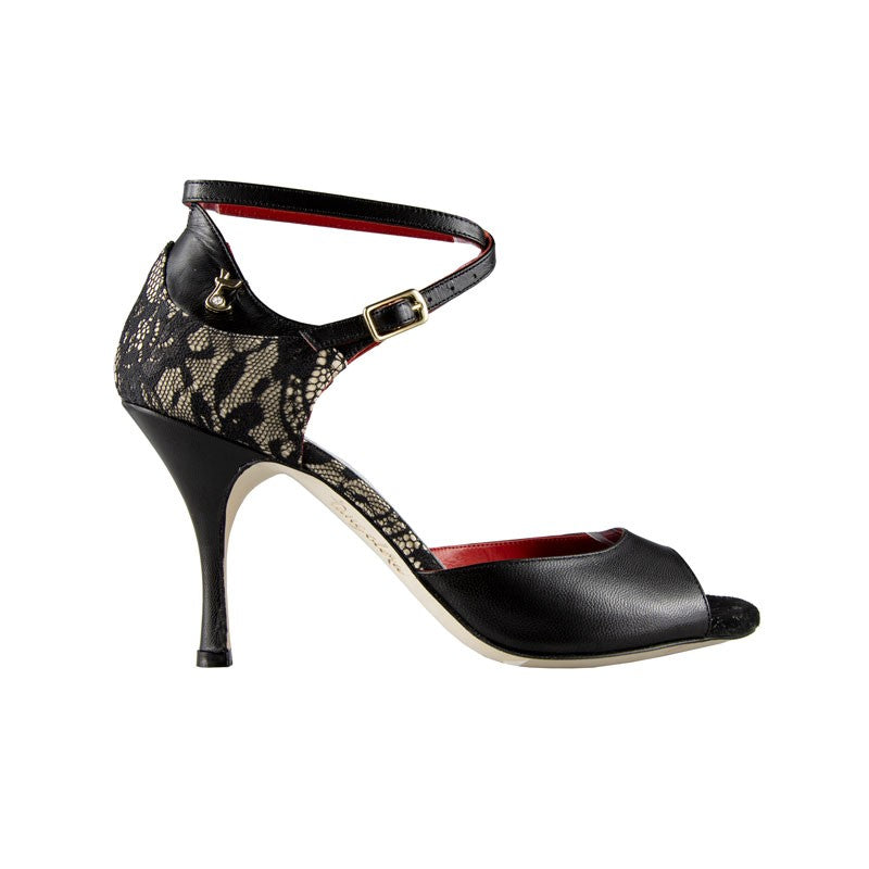 Lucca - Black Leather and Lace (8cm) | Axis Tango - Best Tango Shoes